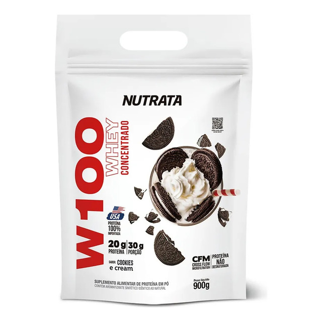 W100 Whey Concentrado Pouch 900g Cookies & Cream Nutrata