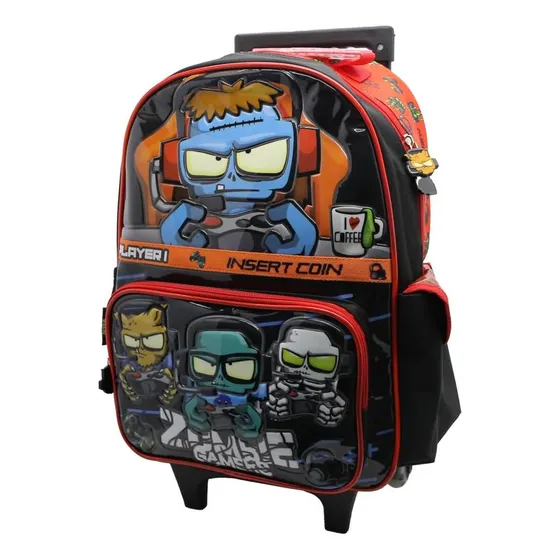 Mochila Escolar Cresko Ultra Zombie 16p Carrito Rueditas Color Gamer Diseño de la tela Zombies