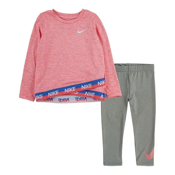 Nike Conjunto Niña Remera Rosada Y Calza Gris Nike Oficial