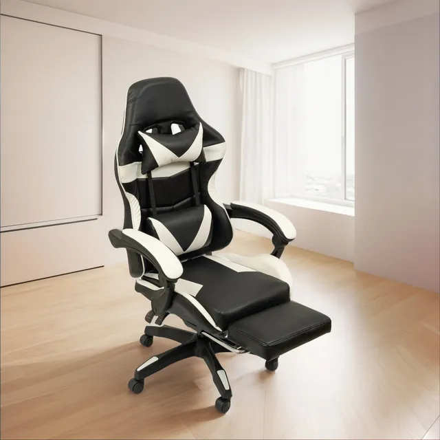 Silla Gamer Pc Escritorio Ergonomica Sillon Oficina Gaming Color Negro y Blanco Material del tapizado Cuero sintético