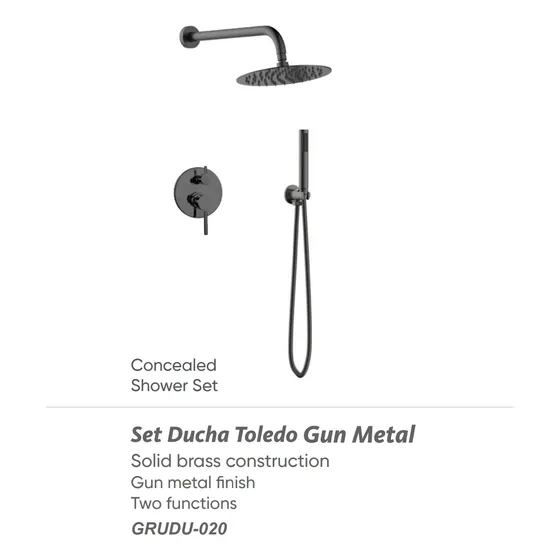 Eup Set Grupo Ducha Regadera Redonda Telefonera Gun Metal 10