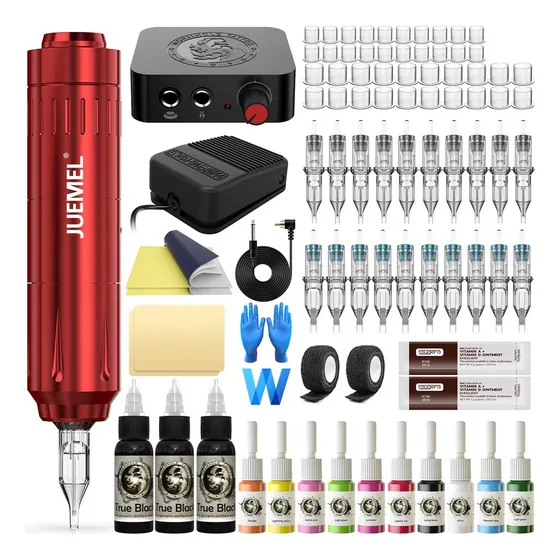 Máquina De Tatuaje Rotativa Profesional Kit Juemel M7050 Con 20 Agujas Cartucho Desechable Estéril Mix 1203rl 1205rl 1205rm 1207rm Para Principiantes Tatuar Tatuaje 10000rpm