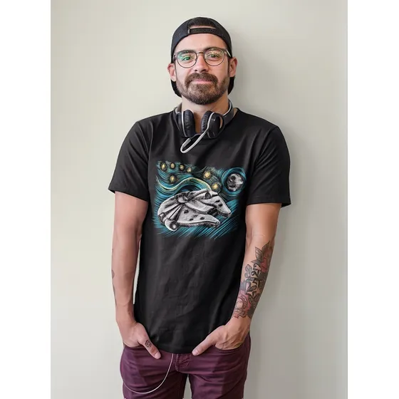 Camiseta Star Wars Arte Noche Estrellada Halcon Milenario