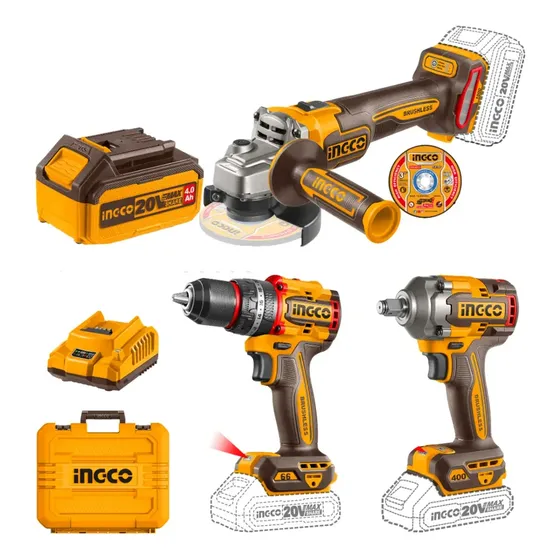 Ingco COSLI241291 Kit Combo Bateria Amoladora Taladro Llave Accesorios
