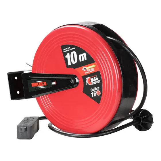 Carrete Con Extensión Mikels Herraminetas Luz Portable Color Rojo/Negro