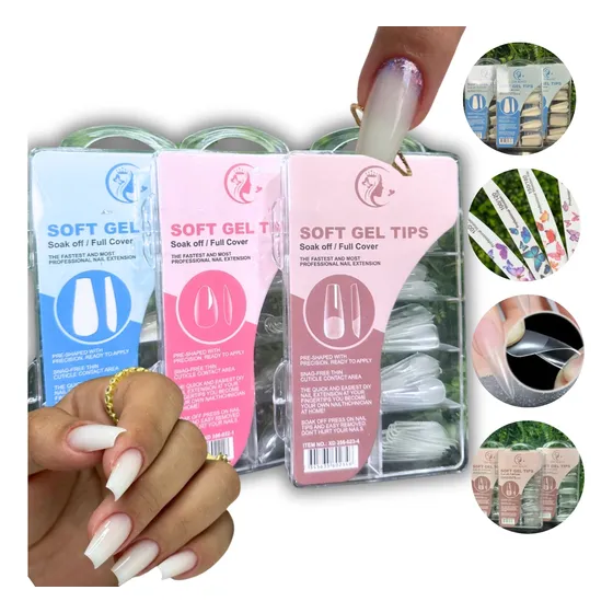 Unha Soft Gel X Postiças Ultra Natural Realista Base Complet