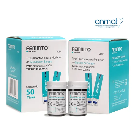 Tiras Reactivas Medidor Glucosa Glucometro Diabetes X 100 Unidades Digital Femmto