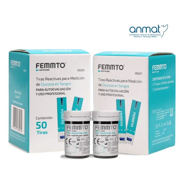 Tiras Reactivas Medidor Glucosa Glucometro Diabetes X 100 Unidades Digital Femmto
