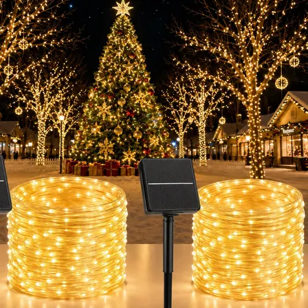 Kit 2 Solar Luzes De 20m Mangueira Decorações Natal 200 Led Branco Quente, Branco Frio, Rgb 5v