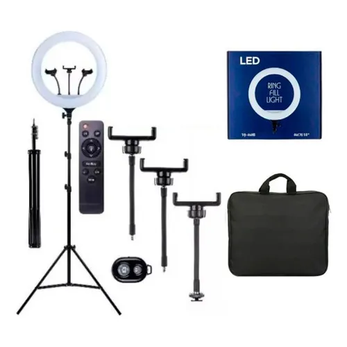 Iluminador Ring Light 18 Pol 48cm 448 Leds 50w Forte+tripe Cor da estrutura Preto Cor da luz 3Tons