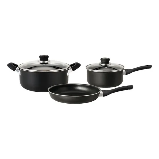 Batería De Cocina Hudson KitchenWare 09-10016N 5 Piezas Antiadherente Aluminio Color Negro