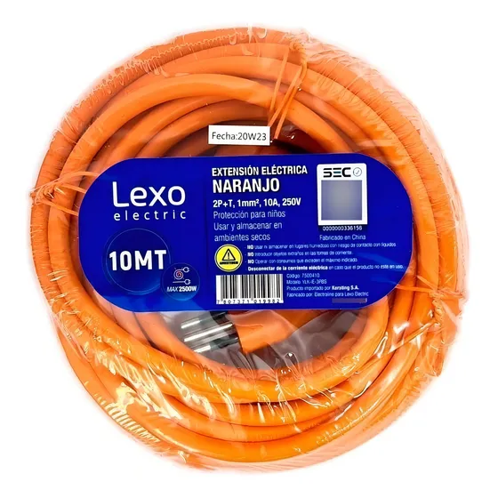 Alargador Simple Naranjo Lexo® 1 Toma / 10 M