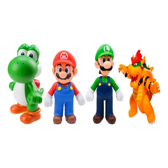 Pack 4 Figuras Mario + Luigi +yoshi+bowser 12-10-12-9cm