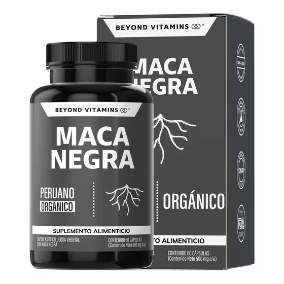 Maca Negra Peruana Orgánica 1000 Mg - Sin Azúcar Suplemento Alimenticio Vegano Testosterona 60 Cápsulas Beyond Vitamins