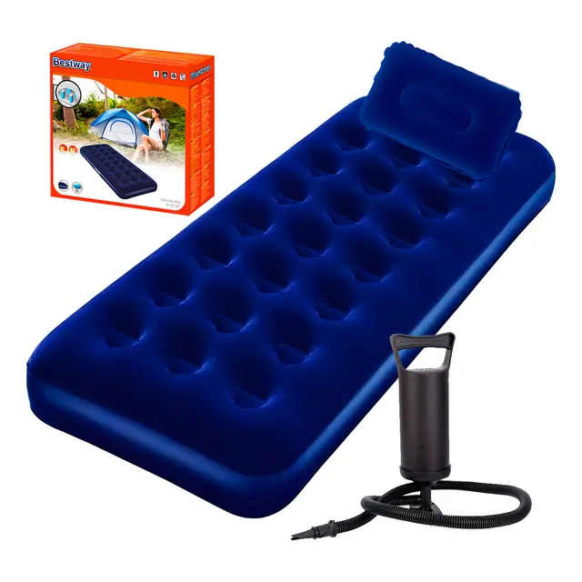 Colchón Inflable Bestway 1 Plaza Camping + Almohada - El Rey Color Azul