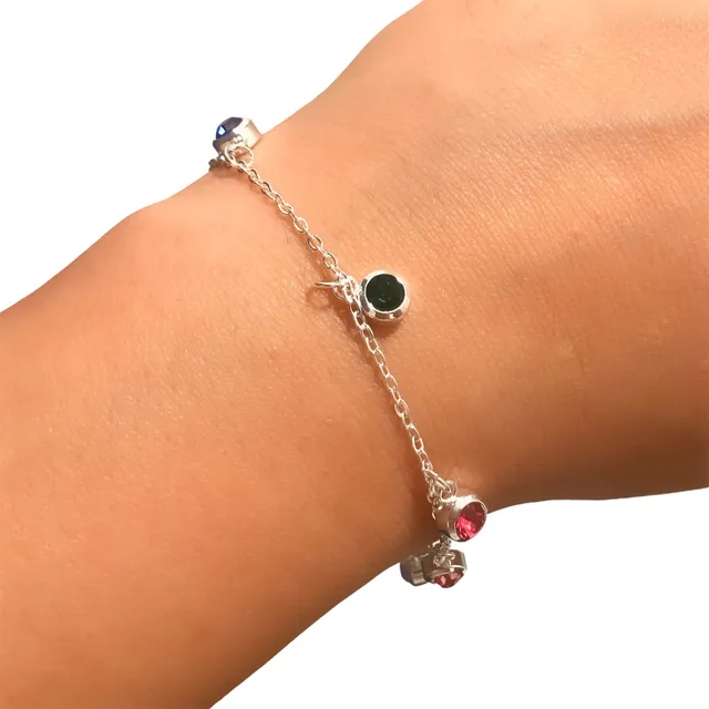 Pulsera Acero Blanco Con Piedra Cristal Varios Colores 