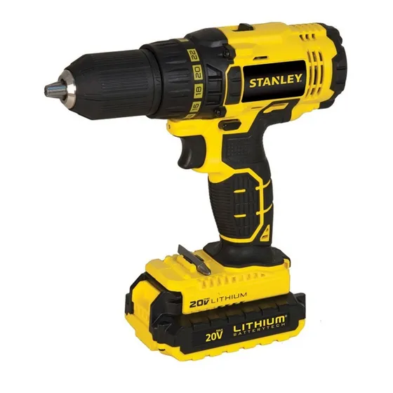Taladro atornillador inalámbrico de 13mm Stanley SCD20C2 20V + accesorios con caja de cartón 220V 50Hz