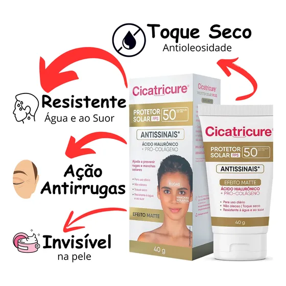 Protetor Solar Facial Cicatricure 50 Fps Efeito Antissinais