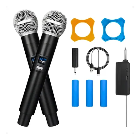 Kit 2 Microfones Uhf Sem Fio Profissional Evento Igreja Bar Preto