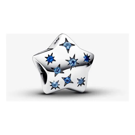 Charm Prata Estrela Brilhante Azul Em Pavé