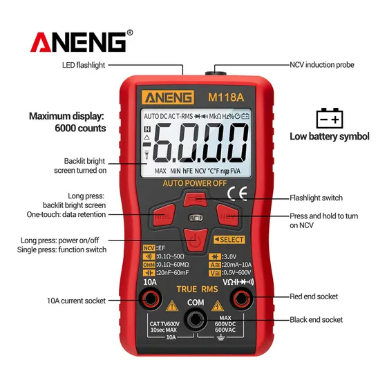 Multímetro Digital De Alcance Automático Multi Tester Aneng