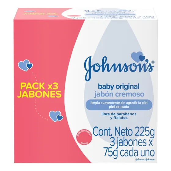 Jabón En Barra Para Bebé Johnson's Original 75g 3-pack