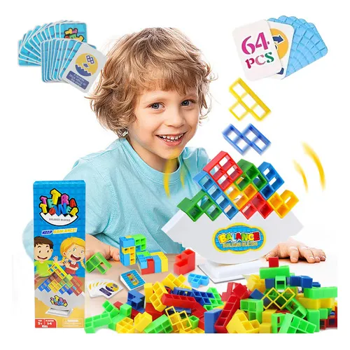 64 Tetris Torre Cuatro Capas Torre Tetris Juegos De Equilibrio Para Niños Juegos De Enseñanza Juegos De Habilidad Primera Infancia Puzzle Concentración Equilibrio Paciencia Desarrollo Set