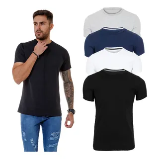 Kit 4 Camiseta Masculina Basica Slim Fit AlgodĂŁo Atacado Kit 4 Camiseta Masculina Basica Slim Fit AlgodĂŁo Atacado