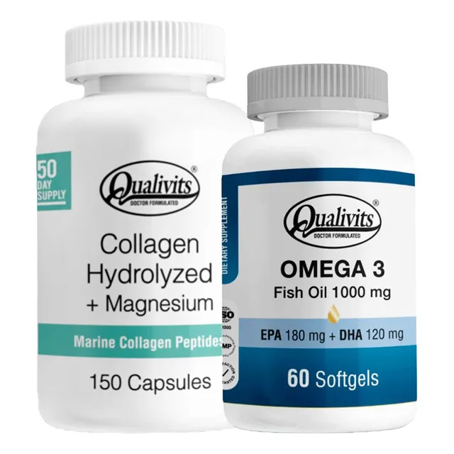 Colágeno Marino Con Magnesio 150cap Omega 3 60cap Qualivits Sabor Natural