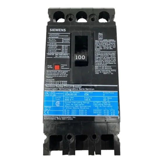 Interruptor Termomagnetico Siemens Ed63b100 3x100a