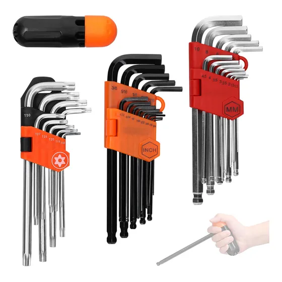 Tuomo Juego De Llaves Allen De 36 Piezas,juego De Llaves Hexagonales Y Torx Premium,sae Y Métrico Hexagonal,llaves Torx De Extremo De Bola Con Extra Para Moto Bicicle Electrodomésticos Etc Reparación
