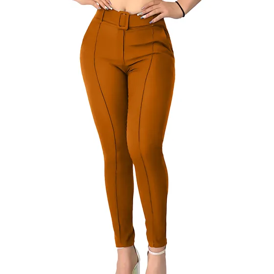 Pantalon Dama Vestir Moda Stretch Tiro Alto Formal Con Cinto