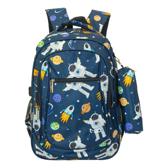 Mochila Escolar Escolares Nena Espalda Acolchada Bolsillos Color Azul Diseño De La Tela Astronauta