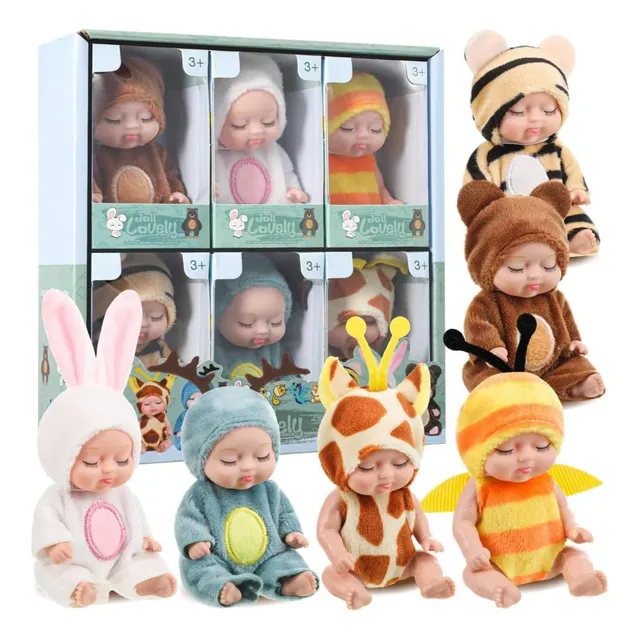 Kit 6 Bebe Reborn Silicones Solido Mini Boneca De Pijama