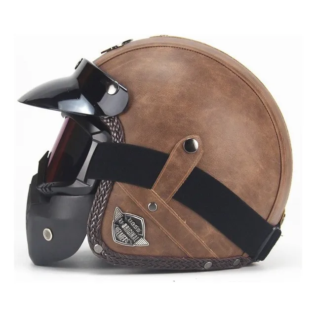 . De Cuero 3/4 De La Cara Abierta Vintage Scotter Moto Casco