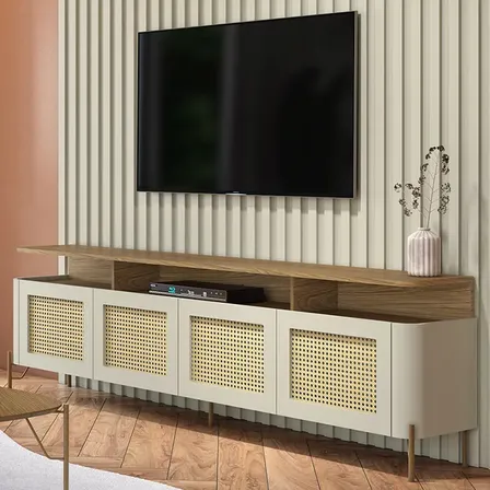 Rack Palha Com Prateleira E Painel 200cm Mdf Louro/luna