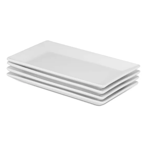 Set X 6 Plato Postre Fuente Porcelana Oxford Blanco 25x16 Cm