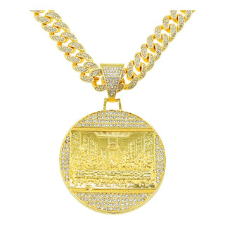 Diamond Encrusted Large Round Tag Collar Colgante Punk Diamond Encrusted Large Round Tag Collar Colgante Punk