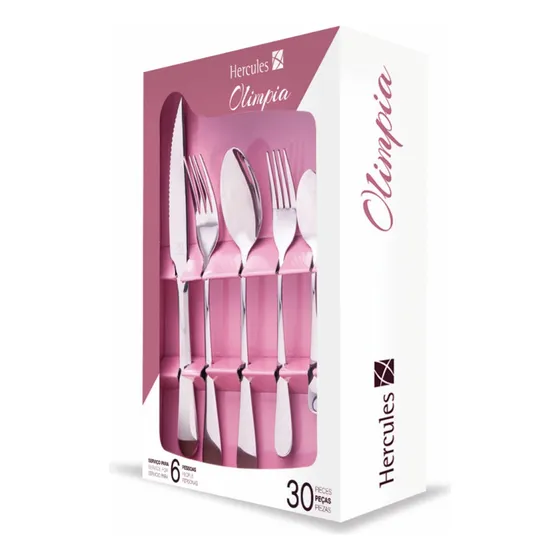 Conjunto Faqueiro 30 Talheres P/6 Pessoas Aço Inox Olimpia Cor Prateado