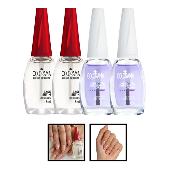 Kit 4 Esmaltes Colorama Tratamento Base Setim E Extra Brilho