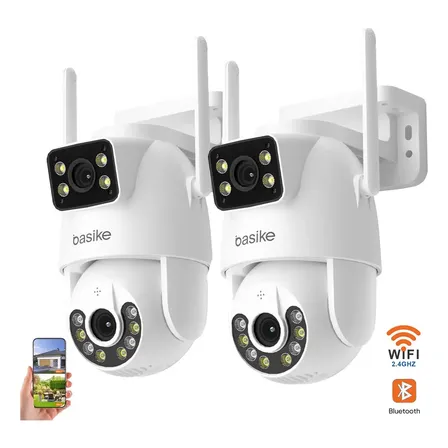 Kit 2 Câmera Segurança Ip Wi-fi Externa Smart Angulo Dupla Lente, 360° 4k Hd , Com Visão Noturna Colorida Áudio Bidirecional Ptz Detecção Humana, À Prova D'água Ip66, 24/7 Yoosee