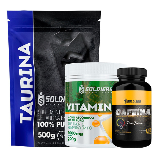 Kit: Taurina 500g + Cafeína 60 Caps + Vitamina C 500g Sabor 100% Puro Kit: Taurina 500g + Cafeína 60 Caps + Vitamina C 500g Sabor 100% Puro