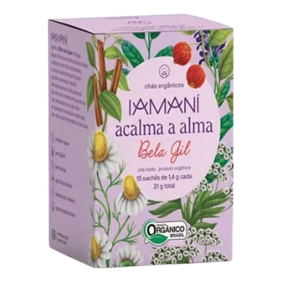 Chá Iamaní acalma a alma em sachê erva doce, camomila, canela, sálvia, pitanga 20 g 15 u