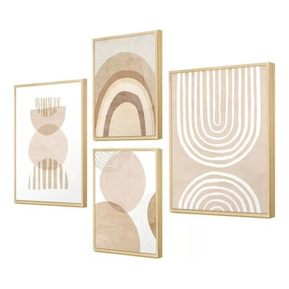 Kit 4 Quadros Decorativos Com Moldura Geométrico Sala Quarto Boho Minimalista Kit 4 Quadros Decorativos Com Moldura Geométrico Sala Quarto Boho Minimalista