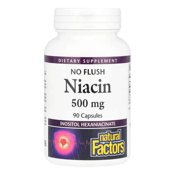 Niacina Natural Factors No Flush, 500 Mg, 90 Unidades