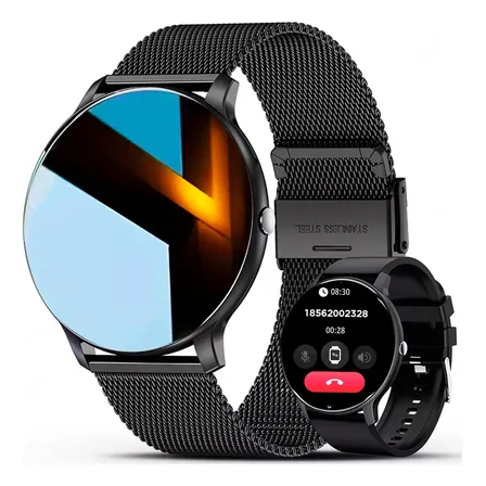 Relógio Inteligente Mulher Smartwatch Esportivo Redondo Ouro Preto