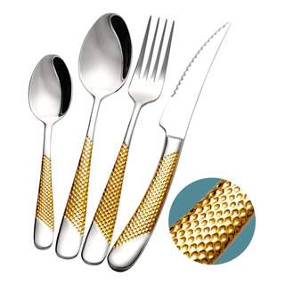 Xideman Juego De Cubiertos De Oro Plateado Martillado De ... Xideman Juego De Cubiertos De Oro Plateado Martillado De ...