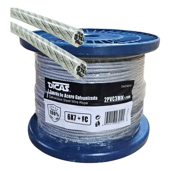 Cable De Acero Galvanizado 2 A 3 Mm Forrado En Pvc 100 Mts