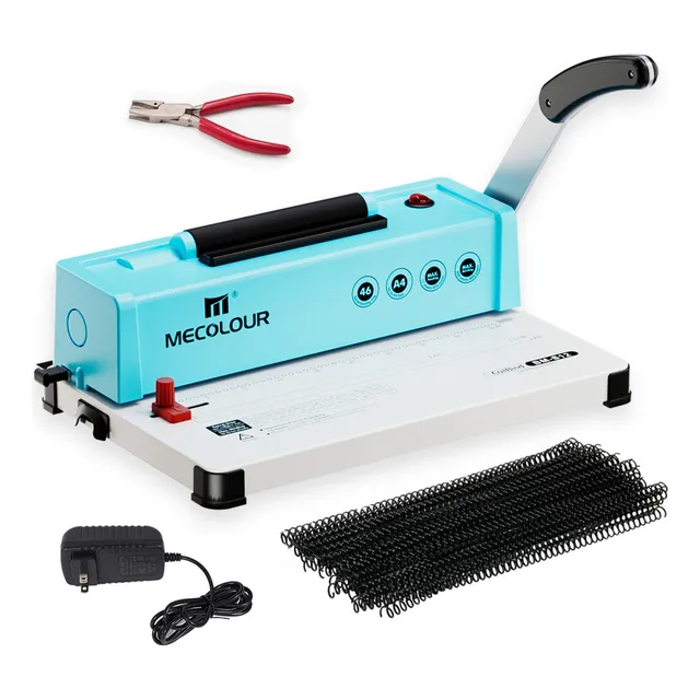 Engargoladora Espiral Eléctrica Mecolour A4 12 Hojas Plástico Arillometálico 46 Hoyos