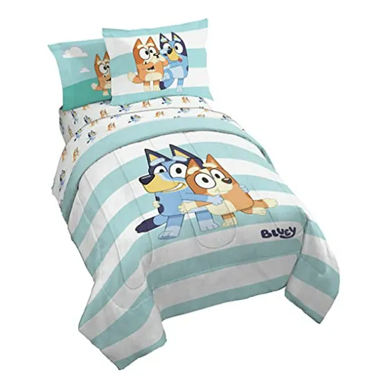 Juego De Cama 7 Piezas Bluey Y Bingo - Colcha Y Sábanas Suav